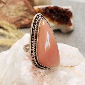 Rose Pink Sunstone Silver Plated Ring Size 8